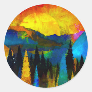 Mountain sunset classic round sticker