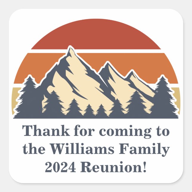Mountain Sunset Family Reunion Party Customizable Square Sticker (Front)