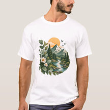Mountain Sunset Floral Nature T-Shirt