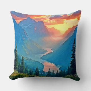 Mountain Sunset: Golden Valley Peace Art Throw Pillow