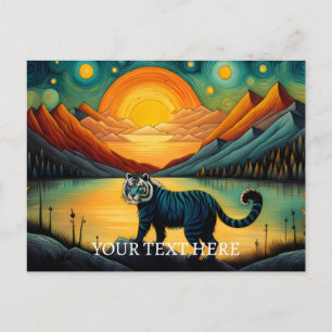 Mountain Sunset Lake View Tiger Postcard