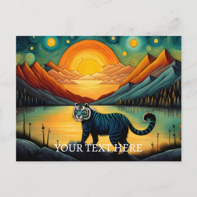 Mountain Sunset Lake View Tiger Postcard (Front)