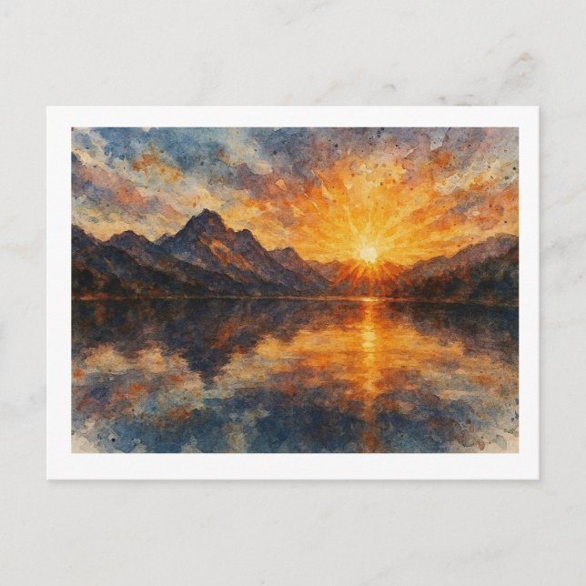 Mountain Sunset Over Lake,  Postcard (Front)