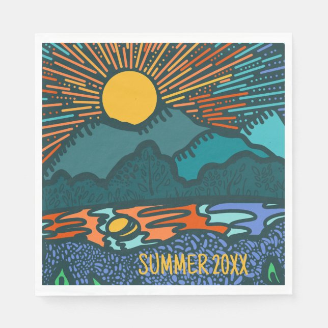 Mountain sunset Personalized Camping Picnic Napkin (Front)