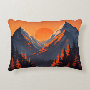 Mountain Sunset Reflection Fiery Orange Sky  Accent Pillow