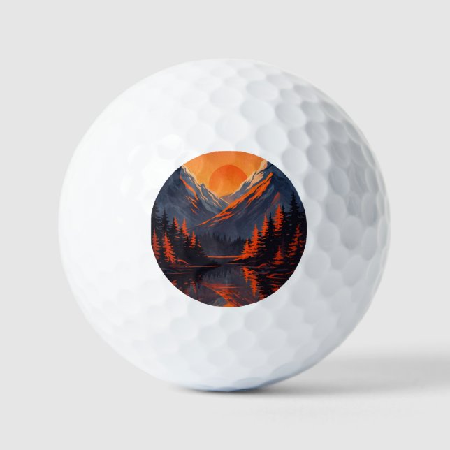 Mountain Sunset Reflection Fiery Orange Sky  Golf Balls (Front)