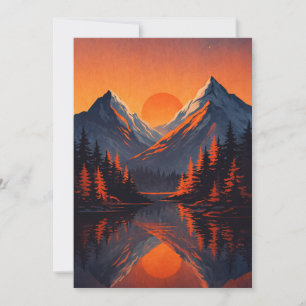 Mountain Sunset Reflection Fiery Orange Sky Invitation