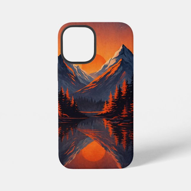 Mountain Sunset Reflection Fiery Orange Sky  iPhone Case (Back)