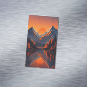 Mountain Sunset Reflection Fiery Orange Sky  Magnetic Business Card