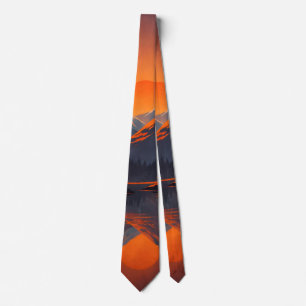 Mountain Sunset Reflection Fiery Orange Sky Tie