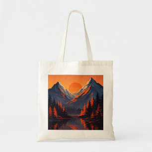 Mountain Sunset Reflection Fiery Orange Sky Tote Bag
