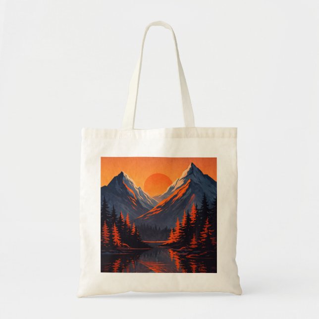 Mountain Sunset Reflection Fiery Orange Sky  Tote Bag (Front)