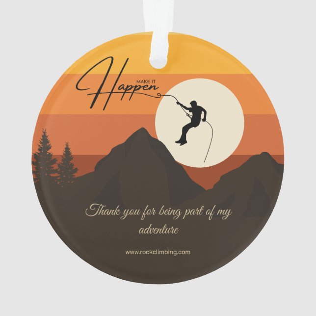 Mountain Sunset Rock Climbing Thank You Ornament (Back)
