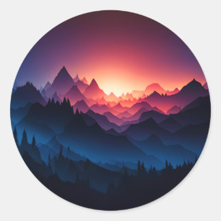 Mountain Sunset Vector Art Classic Round Sticker