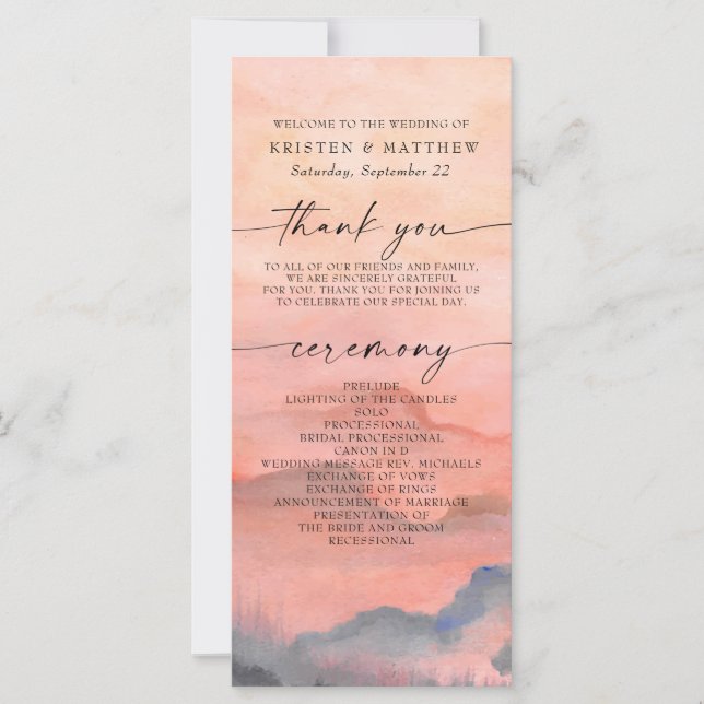 Mountain Sunset Watercolor Wedding Rustic  (Front)