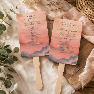 Mountain Sunset Watercolor Wedding Rustic  Hand Fan