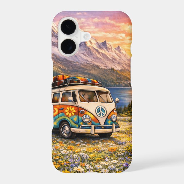 Mountain Sunset Wildflowers Retro Hippie Van Life (Back)