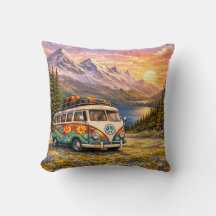Mountain Sunset Wildflowers Retro Hippie Van Life