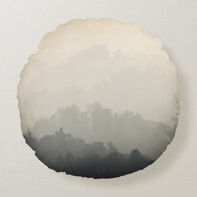 MOUNTAIN SURROUNDED BY TREES ROUND PILLOW (Front)