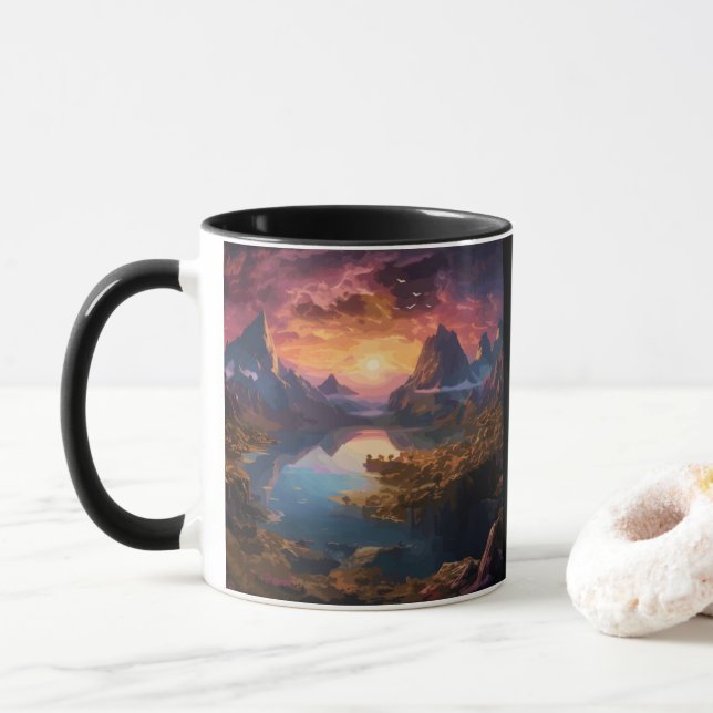 Mountain Symphony: A Harmonious Blend of Colors Mug (With Donut)