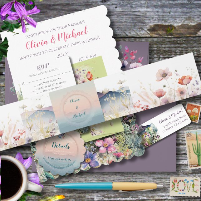 Mountain Thyme Wildflower Wedding  Invitation Belly Band (Creator Uploaded)