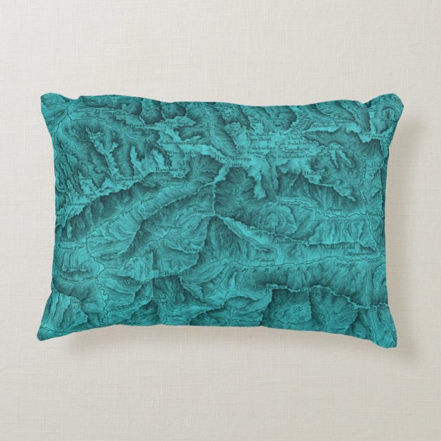 Mountain Topographic Map Blue Accent Pillow (Back)