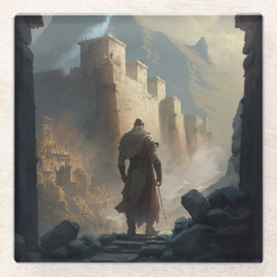 Mountain town siege glass coaster