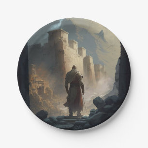Mountain town siege paper plate