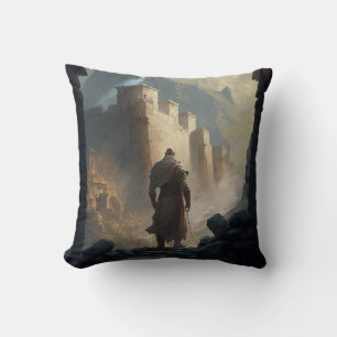 Mountain town siege throw pillow