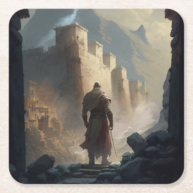 Mountain town victory square paper coaster (Front)