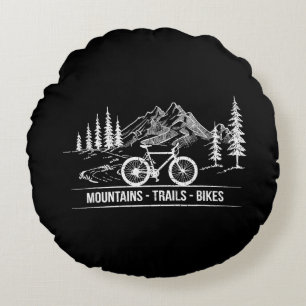 Mountain Trail Bikes - Cyclist Bike Rider Bicycle  Round Pillow