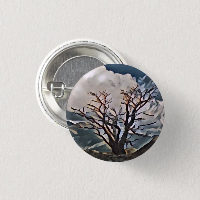 MOUNTAIN TREE    1 INCH ROUND BUTTON (Front & Back)