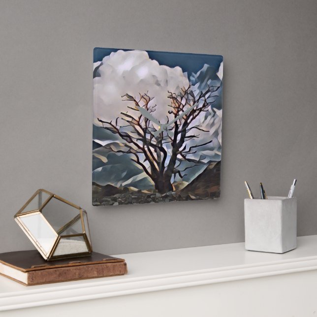 MOUNTAIN TREE   SQUARE WALL CLOCK (Office)