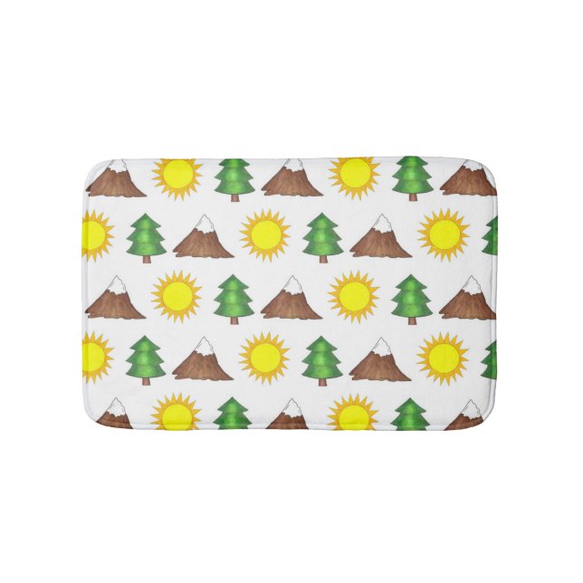 Mountain Tree Sunshine Camping Campground Cabin Bath Mat (Front)