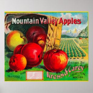 Mountain Valley Apple LabelHamilton, MT Poster