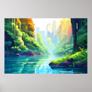 Mountain Valley River Landscape Nature Poster