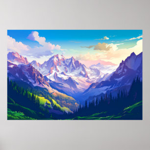 Mountain Valley River Landscape Nature Poster