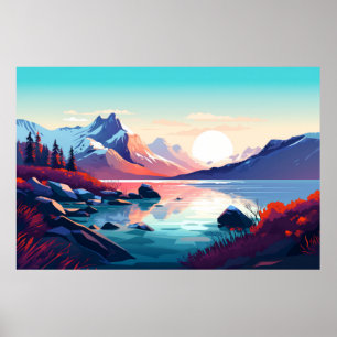 Mountain Valley River Landscape Nature Scenery  Poster