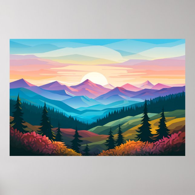 Mountain Valley Sunset Landscape Nature Poster (Front)