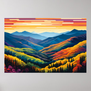 Mountain Valley Sunset Landscape Nature Poster