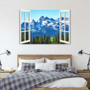 Mountain View Fake Window Home Office  Canvas Print