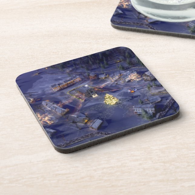 Mountain Village Christmas Cork Coasters (Left Side)