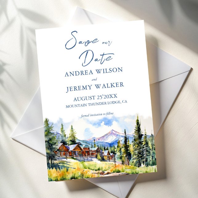 Mountain village Colorado summer scenery Invitation (Colorado Mountain village summer scenery save the date wedding Invitation template instant download)