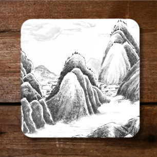 Mountain Village - Ink Square Paper Coaster