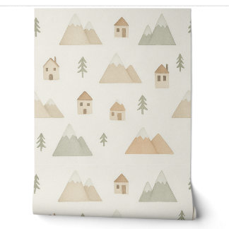 Mountain Village Nursery Wallpaper