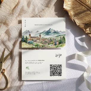 Mountain Village Town   QR Code Wedding RSVP Card