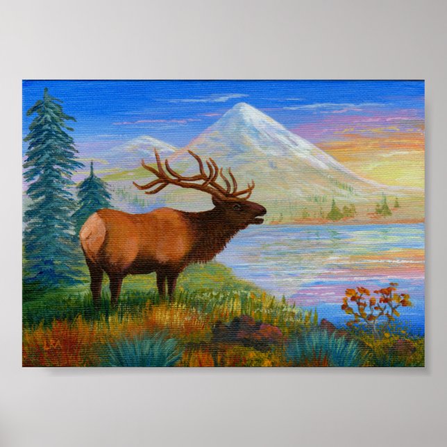 Mountain Wapiti Elk Art Forest Creationarts Poster (Front)