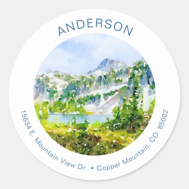 Mountain Watercolor Classic Round Sticker (Front)