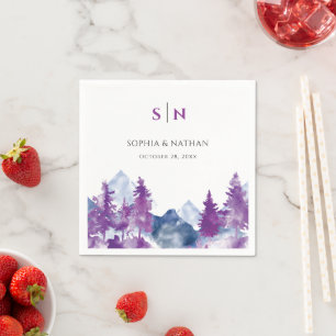 Mountain Watercolor Elegant Mauve chic Wedding Napkin