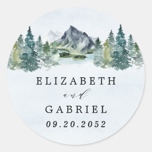 Mountain Watercolor Elegant Rustic Themed Wedding Classic Round Sticker